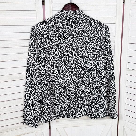 Notations Leopard Print Button Up Blouse White Black Small Long Sleeve Collared - Picture 8 of 11